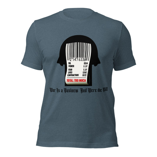 Anti-war barcode helmet graphic unisex T-shirt